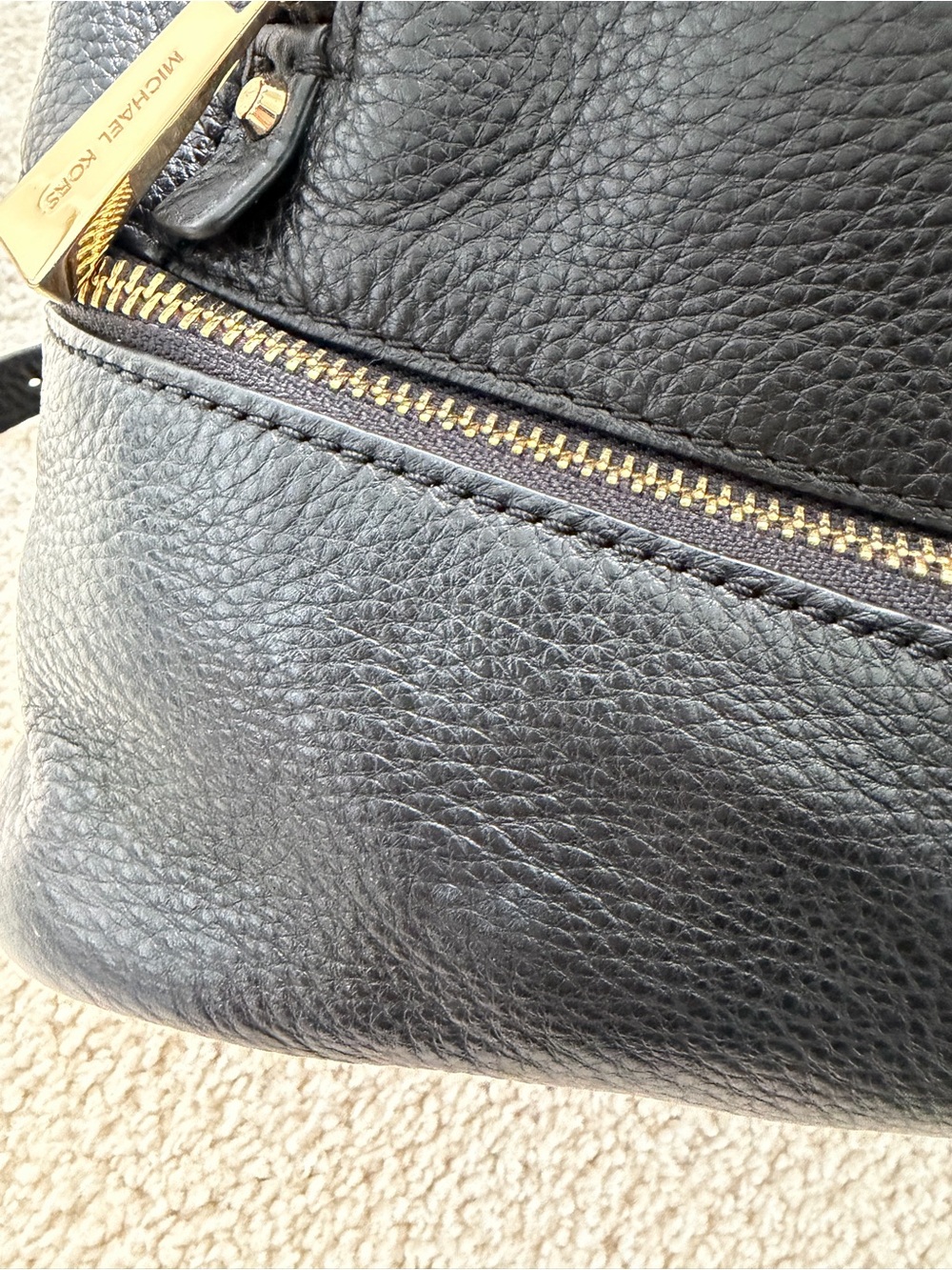Michael Kors Black Pebbled Leather Backpack Gold Hardware Medium - Picture 6 of 16